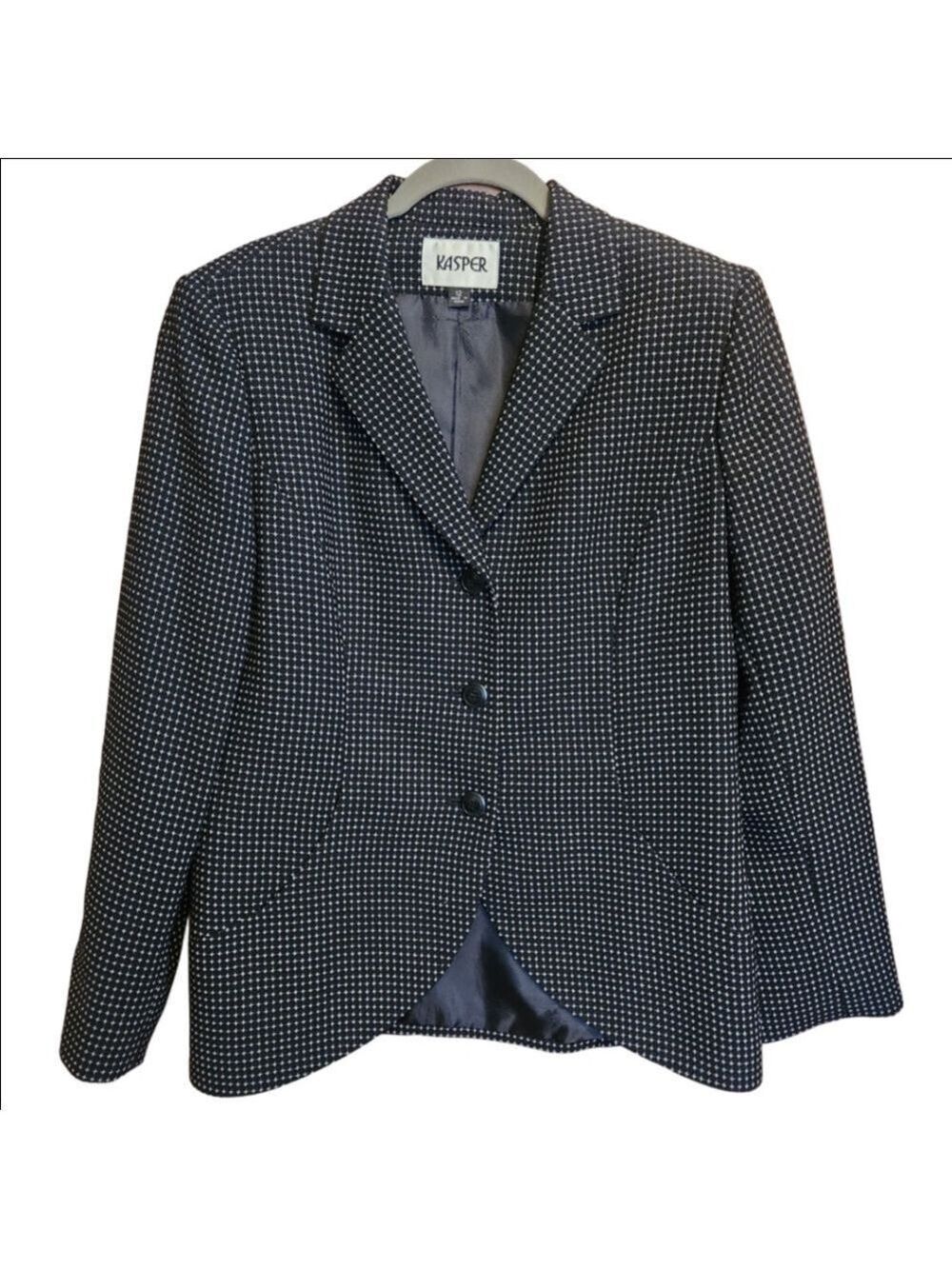KASPER BLACK TEXTURED BLACK & WHITE CROSSHATCH BUSINESS BLAZER SIZE 12 NWOT